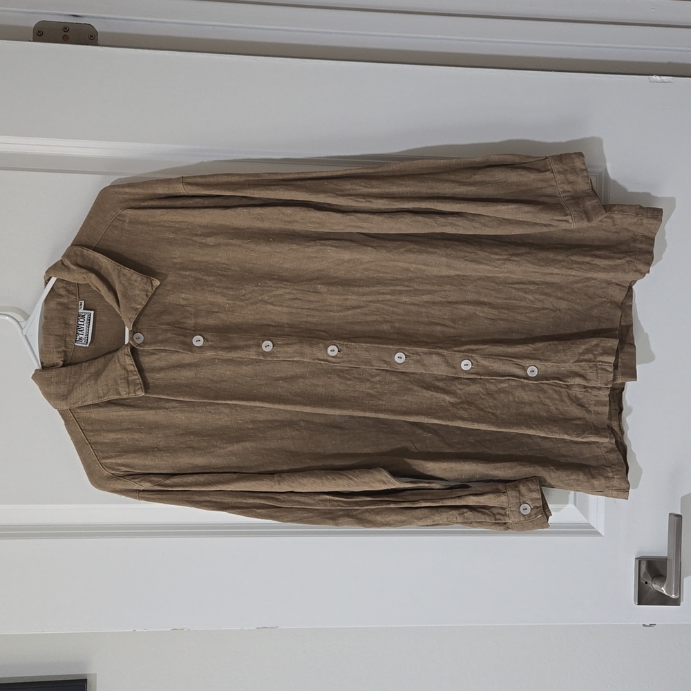 Vintage Vibes: Artsy By Taylor Linen Shirt in Dusty Olive